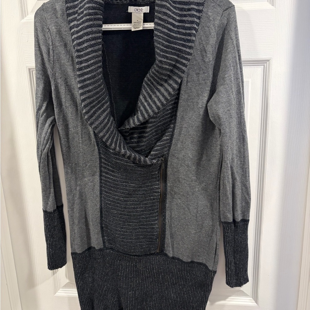 Cache Y2K Vintage Women's Gray Mini Sweater dress or Tunic Sweater Cowl Neck